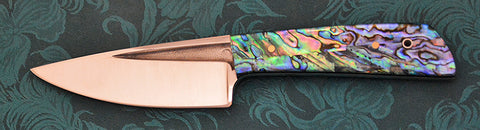 Boye Old Style Basic 3 Cobalt with Abalone Artstone Handle, Humpback Laser Etching, and Abalone Inlaid Sheath.