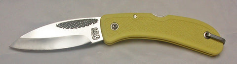 Boye Cobalt Basketweave Lockback Folding Pocket Knife with Yellow Zytel Handle.