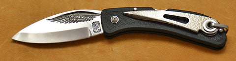 Boye Cobalt Eagle Wing Lockback Folding Pocket Knife with Black Handle and Marlin Spike.