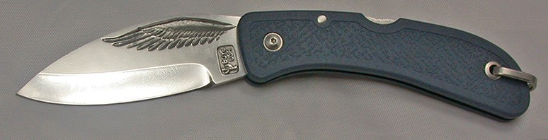 Boye Cobalt Eagle Wing Lockback Folding Pocket Knife with Blue Handle.