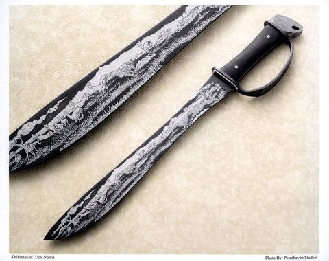 15 inch Bush Knife by Don Norris with 'Cheetahs and Impalas' Etching.
