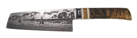 6 inch Chopper with 'Lighthouse with Sailboats' Etching.