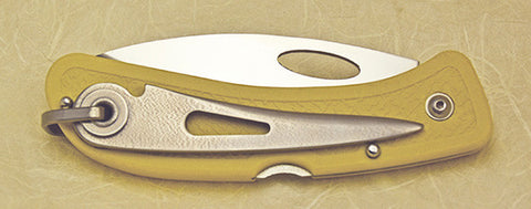 Boye Cobalt Open Thumb Hole Lockback Folding Pocket Knife with Yellow Handle & Marlin Spike.