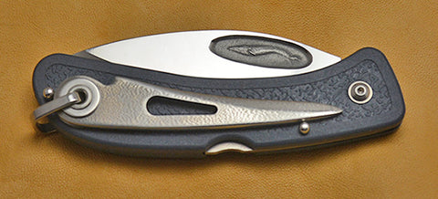 Boye Cobalt Blue Whale Lockback Folding Pocket Knife with Blue Handle, Serrations, and Marlin Spike.