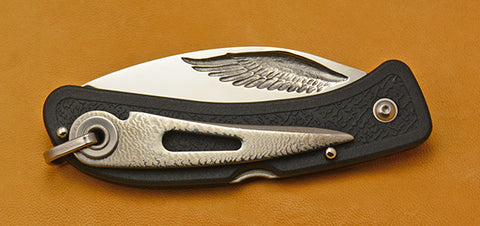 Boye Cobalt Eagle Wing Lockback Folding Pocket Knife with Black Handle & Marlin Spike.