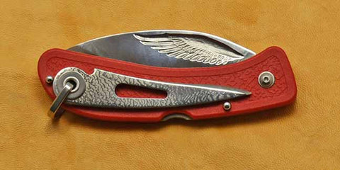 Boye Cobalt Eagle Wing Lockback Folding Pocket Knife with Red Handle & Marlin Spike.