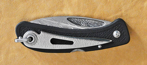 Boye Sunburst Lockback Folding Knife with 'Single Stalk Bamboo' Etching and Marlin Spike.