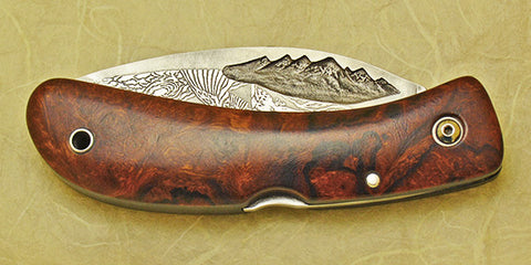 Boye Custom Mountains Lockback Folding Pocket Knife with 'Barn Owl in Flight' Etching.