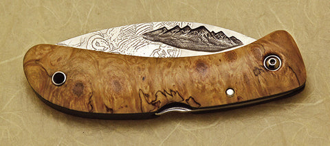 Boye Custom Mountains Lockback Folding Pocket Knife with 2 'Barn Owl' Etchings.