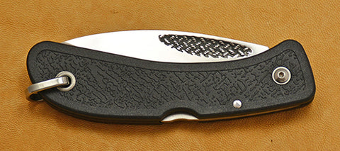 Boye Cobalt Basketweave Lockback Folding Pocket Knife with Black Handle.