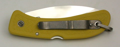 Boye Cobalt Basketweave Lockback Folding Pocket Knife with Yellow Zytel Handle.