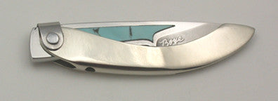 Boye Mini-Tweezerlock Folding Pocket Knife with 'Goats' Etching & Turquoise Inlay.