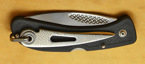 Boye Cobalt Basketweave Lockback Folding Pocket Knife with Serrations, Black Handle and Marlin Spike.