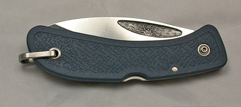 Boye Cobalt Sunburst Lockback Folding Pocket Knife with Blue Handle.