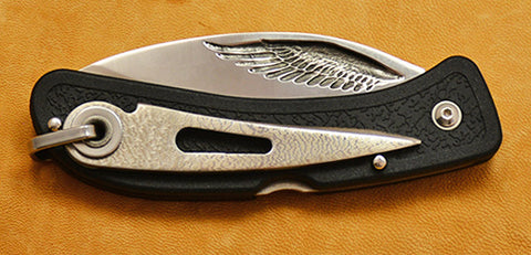 Boye Cobalt Eagle Wing Lockback Folding Pocket Knife with Black Handle and Marlin Spike.