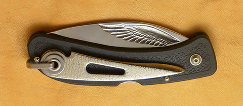 Boye Cobalt Eagle Wing Lockback Folding Pocket Knife with Black Handle, Marlin Spike & Serrations.