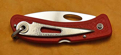 Boye Cobalt Open Thumb Hole Lockback Folding Pocket Knife with Red Handle & Marlin Spike.