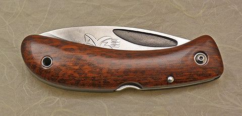 Boye Custom Prophet Lockback Folding Knife with 'Hawk Rainbird' Etching.