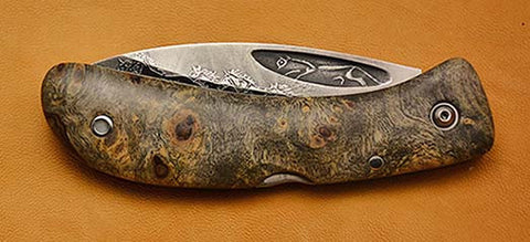 Boye Custom Celtic Horse Lockback Folding Pocket Knife with 'Mustangs' Etching.