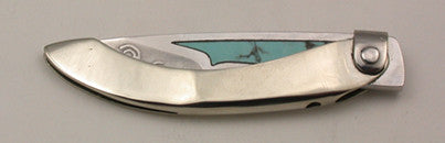 Boye Mini-Tweezerlock Folding Pocket Knife with 'Goats' Etching & Turquoise Inlay.