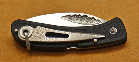 Boye Cobalt Mountain Lockback Folding Pocket Knife with Black Handle and Marlin Spike.