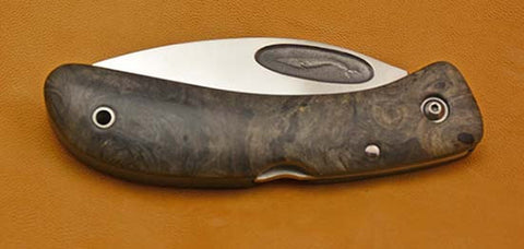 Boye Custom Cobalt Blue Whale Lockback Folding Pocket Knife with Buckeye Burl Handle.
