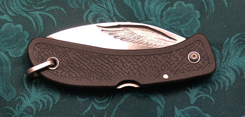 Boye Cobalt Eagle Wing Lockback Folding Pocket Knife with Black Handle.