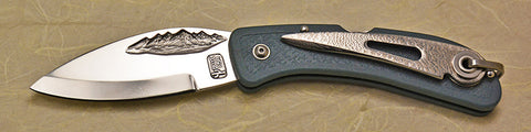 Boye Cobalt Mountain Lockback Folding Pocket Knife with Blue Handle and Marlin Spike.
