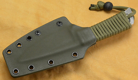 Boye Basic 3 Cobalt with Green Cord-Wrapped Handle, Olive Drab Kydex Sheath & Tek Lok.