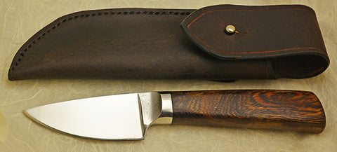 3 inch Dropped Edge Utility Knife with Dendritic Cobalt Blade and Ironwood Handle.