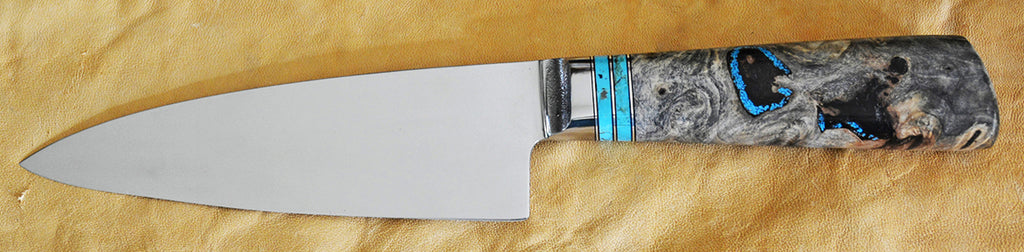 6 inch Chef's Knife with Dendritic Cobalt Blade and Buckeye Burl Handle.