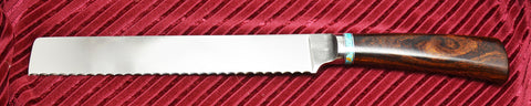 8 inch Bread Knife with Dendritic Cobalt Blade and Ironwood Burl Handle.
