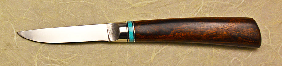 3 inch Paring Knife with Dendritic Cobalt Blade and Desert Ironwood Handle.