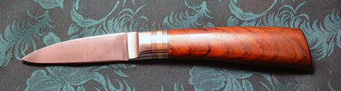 2.5 inch Persona Paring Knife with Dendritic Cobalt Blade and Brass, Copper, & Cocobolo Handle.