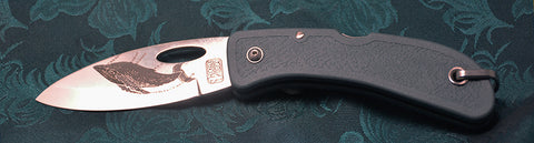 Boye Cobalt Open Thumb Hole Lockback Folding Pocket Knife with Laser Engraved Humpback.