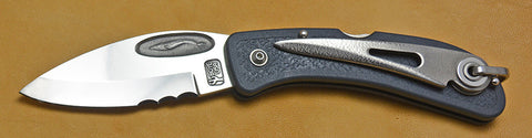 Boye Cobalt Blue Whale Lockback Folding Pocket Knife with Blue Handle, Serrations, and Marlin Spike.