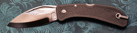 Boye Cobalt Eagle Wing Lockback Folding Pocket Knife with Black Handle.