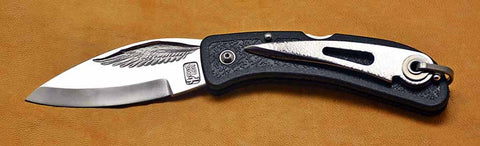 Boye Cobalt Eagle Wing Lockback Folding Pocket Knife with Black Handle & Marlin Spike.