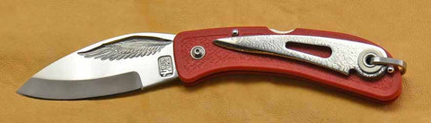 Boye Cobalt Eagle Wing Lockback Folding Pocket Knife with Red Handle & Marlin Spike.