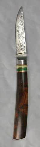 3 inch Paring Knife with 'Mule Deer' Etching.