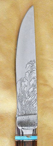 4.5 inch Kitchen Utility Knife with 'Irises' Etching and Cocbolo Handle.