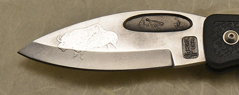 Boye Bow Hunter Lockback Folding Pocket Knife with 'Lescaux Bison' Etching.