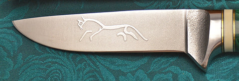 4 inch Dropped Point Hunter with 'Celtic Horse' Etching.
