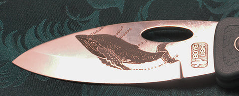 Boye Cobalt Open Thumb Hole Lockback Folding Pocket Knife with Laser Engraved Humpback.