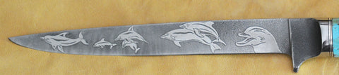 7 Inch Filet Knife with 'Dolphins' Etching.