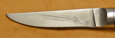 3 inch Paring Knife with 'Feather' Etching & Desert Ironwood Handle.
