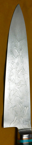 8 inch Chef's Knife with 'Hummingbirds' Etching.