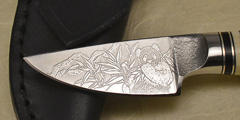 2 inch Dropped Edge Utility Knife with 'Panda' Etching.