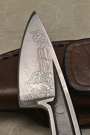 Boye Basic 1 with 'Ravens' Etching and Leather Sheath.