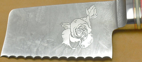 4 inch Serrated Cheese Slicer with 'Single Rose' Etching.